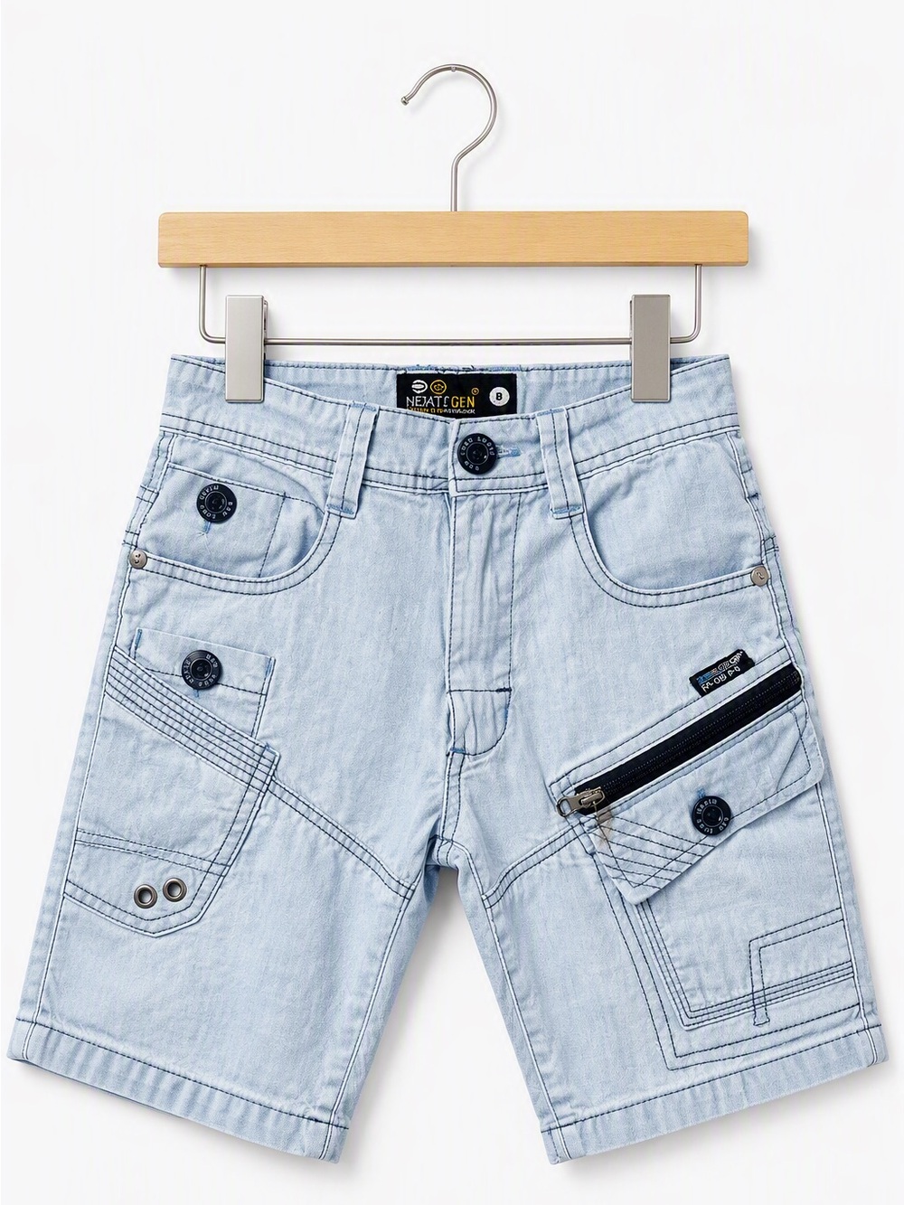 Vintage Y2K NXT/GEN Krobar Denim Cargo Shorts Boys 8 Retro Summer Zip Pockets